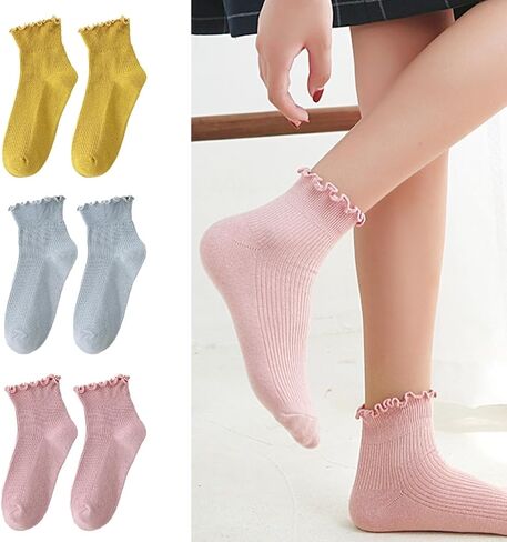 Women's Ruffle Frilly Ankle Socks,Lolitas Crews Socks Cotton Bootie Socks Sweet High Ankle Socks Girl Short Sock in Saudi Arabia