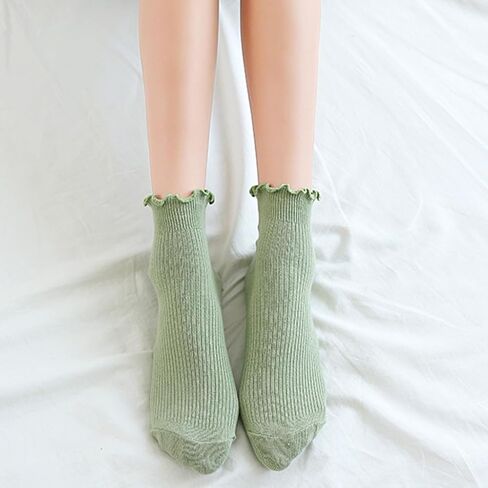 Women's Ruffle Frilly Ankle Socks,Lolitas Crews Socks Cotton Bootie Socks Sweet High Ankle Socks Girl Short Sock in Saudi Arabia