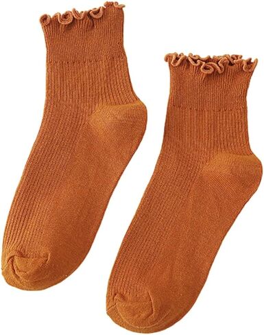 Women's Ruffle Frilly Ankle Socks,Lolitas Crews Socks Cotton Bootie Socks Sweet High Ankle Socks Girl Short Sock in Saudi Arabia