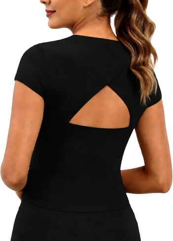 قمصان علوية للتمرين مفتوحة الظهر للنساء من YOINS بأكمام قصيرة سريعة الجفاف ومناسبة لليوجا وتمارين رياضية في صالة الألعاب الرياضية in Kuwait