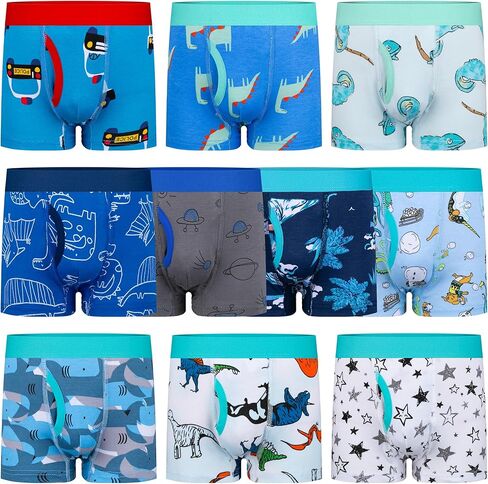 BIG ELEPHANT Boys Boxer Briefs 10-Pack, 100% Cotton Toddler & Big Kids Underwear, Soft Breathable Underpants, Sizes 4T–9Y in Kuwait