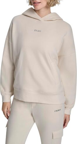 DKNY Women's Metallic Bubble Logo Drop Shoulder Hoodie Sweatshirt in Kuwait