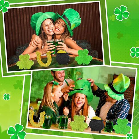 4 قطع ديكورات عيد القديس باتريك علامات خشبية، ديكور قطعة مركزية للطاولة الخشبية، ديكور على شكل نبات النفل، وعاء من الذهب، ديكور صينية متدرجة ليوم القديس باتريك المحظوظ لحفلة رف الطاولة المنزلية in Kuwait