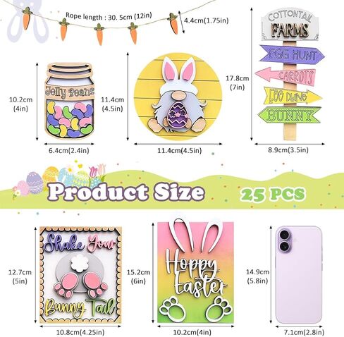Tenn Well 19-Piece Easter Tiered Tray Decor Set - Bunny & Carrot Themed Spring Decorations with Pre-Assembled Stands & Hanging Rope for Home, Table, Kitchen (Yellow/Pink/Purple) in Saudi Arabia