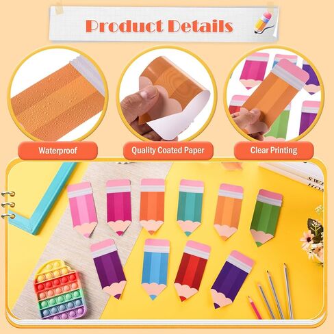 MixTeach 120Pcs Pencils Cutouts Paper Colorful Pencil Name Tags Pencils Shape Die Cuts 6Inch Bulletin Board Decorations with Glue Point for Classroom Back to School Locker Craft Projects Wall Decor in Saudi Arabia