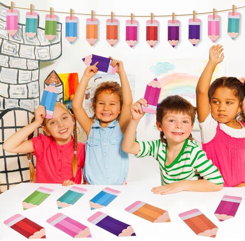 MixTeach 120Pcs Pencils Cutouts Paper Colorful Pencil Name Tags Pencils Shape Die Cuts 6Inch Bulletin Board Decorations with Glue Point for Classroom Back to School Locker Craft Projects Wall Decor in Saudi Arabia