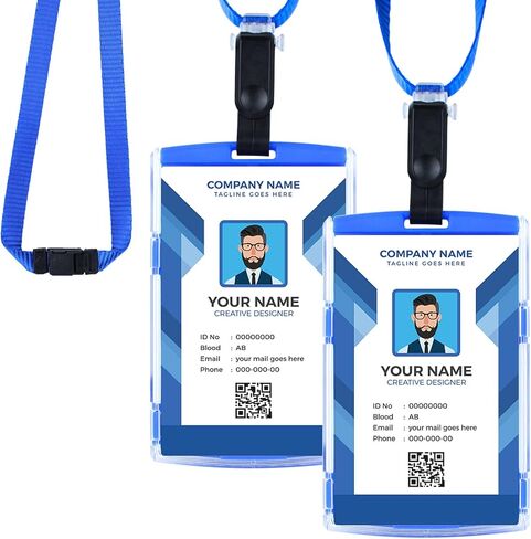 حامل شارة مع حبل قابل للتعديل، حامل بطاقة الهوية من البلاستيك الصلب حامل شارة الهوية عالي التحمل، KMEOSCH 2 حامل شارة اسم بطاقة الهوية العمودية (أسود، تحميل علوي) in Kuwait