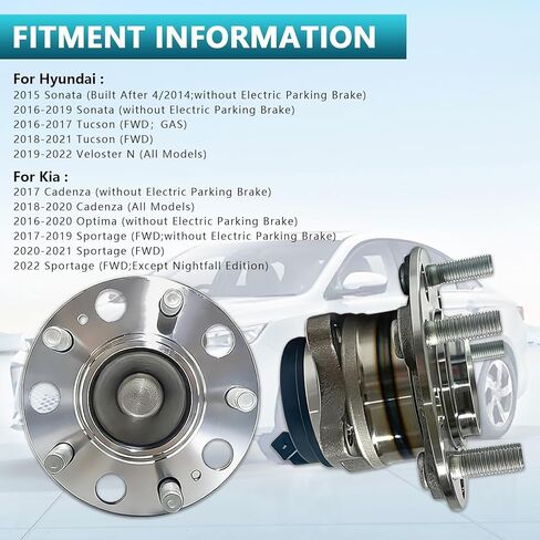 مجموعة محور تحمل العجلات الخلفية 512553 لسيارة Hyundai Sonata 2015-2019، Tucson 2016-2021، Veloster N 2019-2022، Kia Cadenza 2017-2020، Optima 2016-2020، Sportage 2016-2022، 52730-C1100 (2 قطعة) in Kuwait