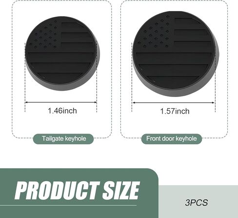 3 PCS Car Door Keyhole Cover, 1.5" 1.4" American Flag 3D Decoration Perfect Fit Cover, Rust-proof Anti-theft Keyhole Protection Parts, Compatible with Jeep Wrangler JK JL JT Gladiator (Black) in Saudi Arabia