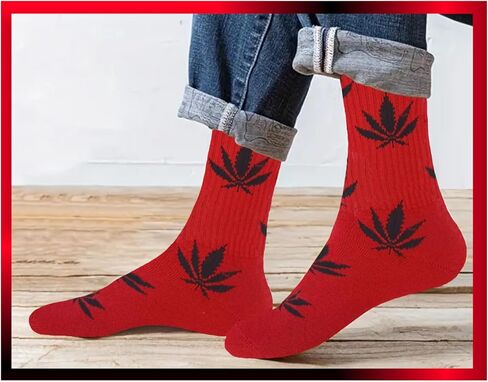 ويدو 3 أزواج من الجوارب للجنسين بطبعة أوراق الماريجوانا، جوارب جديدة بتصميم أوراق الاعشاب، جوارب عالية الطاقم، أحمر وأسود in Kuwait