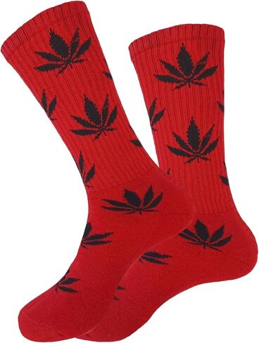 ويدو 3 أزواج من الجوارب للجنسين بطبعة أوراق الماريجوانا، جوارب جديدة بتصميم أوراق الاعشاب، جوارب عالية الطاقم، أحمر وأسود in Kuwait