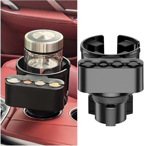 HZEL Car Cup Holder Expander with Adjustable Base, 2-in-1 Vehicle Bottle Holder Extender with 4 Size Coins Holder, Automotive Interior Cup Adapter, Fits Large Bottles Less Than 4.25" in Kuwait
