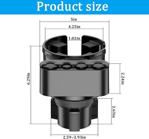 HZEL Car Cup Holder Expander with Adjustable Base, 2-in-1 Vehicle Bottle Holder Extender with 4 Size Coins Holder, Automotive Interior Cup Adapter, Fits Large Bottles Less Than 4.25" in Kuwait