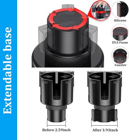 HZEL Car Cup Holder Expander with Adjustable Base, 2-in-1 Vehicle Bottle Holder Extender with 4 Size Coins Holder, Automotive Interior Cup Adapter, Fits Large Bottles Less Than 4.25" in Kuwait