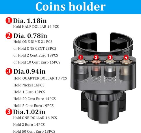 HZEL Car Cup Holder Expander with Adjustable Base, 2-in-1 Vehicle Bottle Holder Extender with 4 Size Coins Holder, Automotive Interior Cup Adapter, Fits Large Bottles Less Than 4.25" in Kuwait