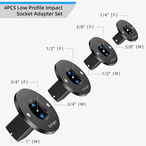 Low Profile Impact Socket Adapter Set, 4pcs Drive Ratchet Adapter Set for 3/4" to 1", 1/2" to 3/4", 1/2" to 3/8", 1/4" to 3/8" in Saudi Arabia