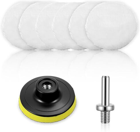 Grevosea 6 Pcs Buffing Pads for Drill, 3 Inch Wool Polishing Pads with M10 Drill Adapter Drill Buffer Polisher Attachment for Car Polishing and Waxing Painting Tabletops in Saudi Arabia