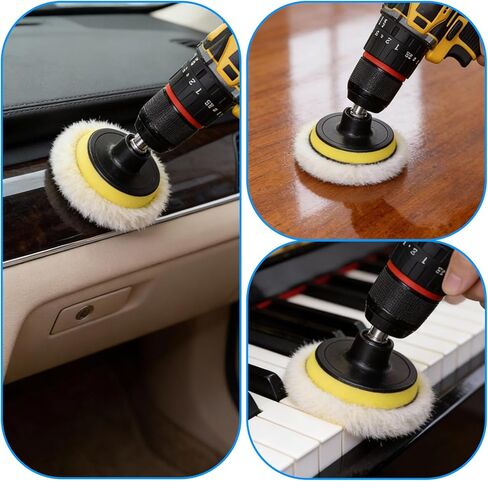 Grevosea 6 Pcs Buffing Pads for Drill, 3 Inch Wool Polishing Pads with M10 Drill Adapter Drill Buffer Polisher Attachment for Car Polishing and Waxing Painting Tabletops in Saudi Arabia