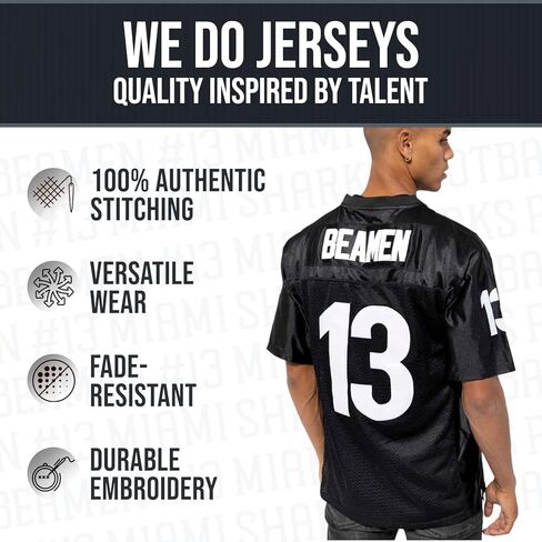 Men’s Willie Beamen #13 Football Jersey - with Polyester and Breathable Mesh – Stitched Letters, Black, Adult S-5XL in Kuwait