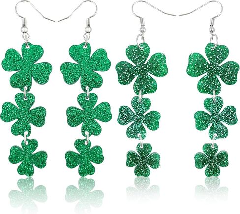 2 أزواج من أقراط عيد القديس باتريك للنساء، أقراط شامروك البرسيم الخضراء المتدلية، إكسسوارات يوم القديس باتريك الأيرلندية ذات أربع أوراق حظًا سعيدًا، مجوهرات هدية ملابس القديس باتريك وإكسسوارات القميص in Kuwait