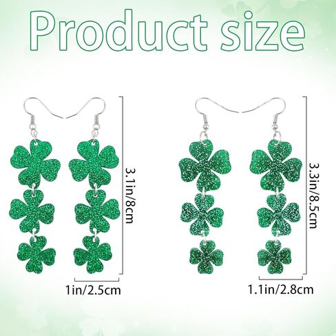 2 أزواج من أقراط عيد القديس باتريك للنساء، أقراط شامروك البرسيم الخضراء المتدلية، إكسسوارات يوم القديس باتريك الأيرلندية ذات أربع أوراق حظًا سعيدًا، مجوهرات هدية ملابس القديس باتريك وإكسسوارات القميص in Kuwait