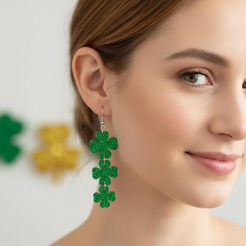 2 أزواج من أقراط عيد القديس باتريك للنساء، أقراط شامروك البرسيم الخضراء المتدلية، إكسسوارات يوم القديس باتريك الأيرلندية ذات أربع أوراق حظًا سعيدًا، مجوهرات هدية ملابس القديس باتريك وإكسسوارات القميص in Kuwait