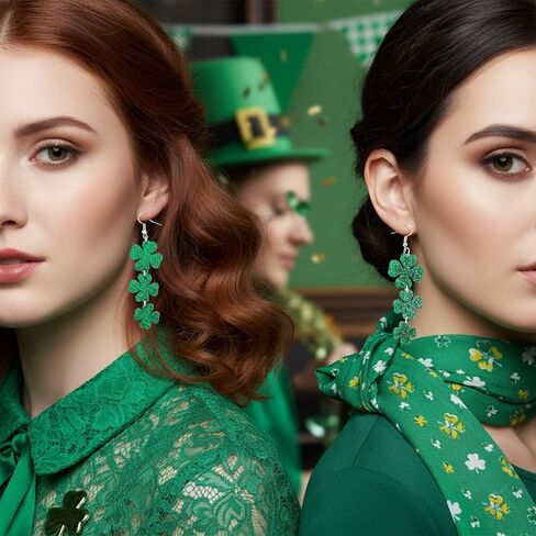 2 أزواج من أقراط عيد القديس باتريك للنساء، أقراط شامروك البرسيم الخضراء المتدلية، إكسسوارات يوم القديس باتريك الأيرلندية ذات أربع أوراق حظًا سعيدًا، مجوهرات هدية ملابس القديس باتريك وإكسسوارات القميص in Kuwait