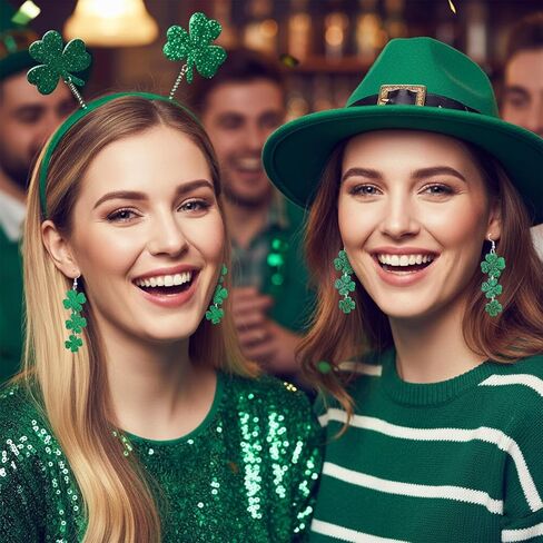 2 أزواج من أقراط عيد القديس باتريك للنساء، أقراط شامروك البرسيم الخضراء المتدلية، إكسسوارات يوم القديس باتريك الأيرلندية ذات أربع أوراق حظًا سعيدًا، مجوهرات هدية ملابس القديس باتريك وإكسسوارات القميص in Kuwait