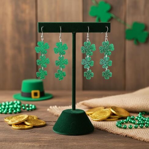 2 أزواج من أقراط عيد القديس باتريك للنساء، أقراط شامروك البرسيم الخضراء المتدلية، إكسسوارات يوم القديس باتريك الأيرلندية ذات أربع أوراق حظًا سعيدًا، مجوهرات هدية ملابس القديس باتريك وإكسسوارات القميص in Kuwait