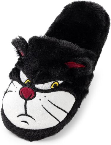 Disney Cinderella Lucifer Cat Slippers in Black | Ladies Fluffy House Shoes with 3D Ears | Comfortable Foam Slip-On Slippers in Saudi Arabia