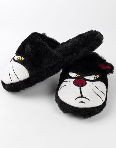 Disney Cinderella Lucifer Cat Slippers in Black | Ladies Fluffy House Shoes with 3D Ears | Comfortable Foam Slip-On Slippers in Saudi Arabia