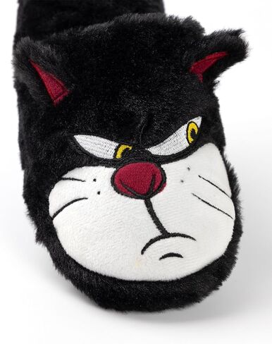 Disney Cinderella Lucifer Cat Slippers in Black | Ladies Fluffy House Shoes with 3D Ears | Comfortable Foam Slip-On Slippers in Saudi Arabia