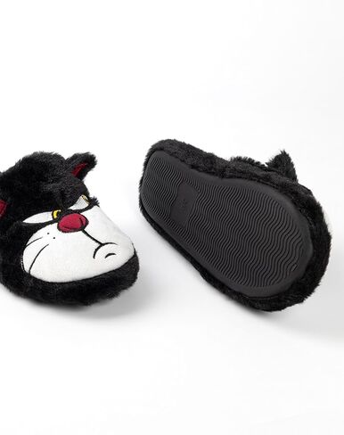 Disney Cinderella Lucifer Cat Slippers in Black | Ladies Fluffy House Shoes with 3D Ears | Comfortable Foam Slip-On Slippers in Saudi Arabia