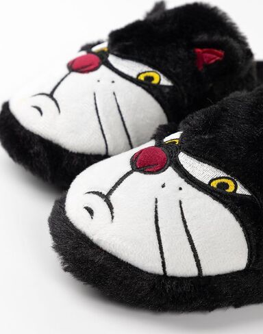 Disney Cinderella Lucifer Cat Slippers in Black | Ladies Fluffy House Shoes with 3D Ears | Comfortable Foam Slip-On Slippers in Saudi Arabia
