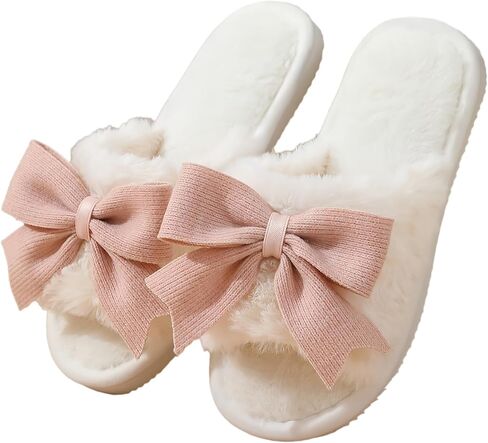 شبشب منزل نسائي ناعم من الفرو مع عقدة كبيرة من الإسفنج الذكي من القطيفة للاستخدام الداخلي والخارجي مع نعل مسطح مريح للسيدات in Kuwait