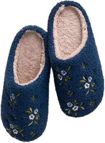Dainty Floral Navy Fuzzy Slippers in Saudi Arabia