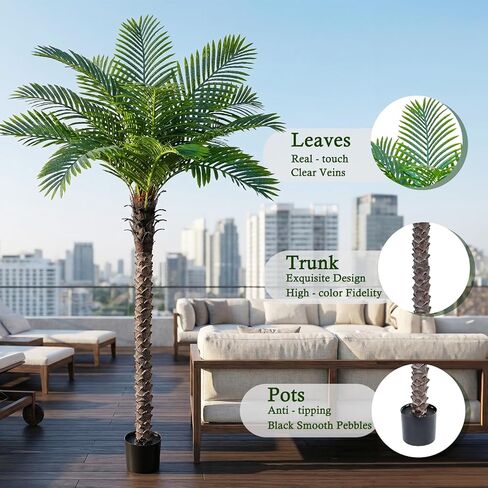 شجرة نخيل العنقاء الاصطناعية: شجرة نخيل جوز الهند الصناعية بطول 6 أقدام، نبات حريري استوائي ساجو كبير، نبات نخيل لحاء واقعي منحوت يدويًا للمنزل الساحلي، داخلي وخارجي بجانب حمام السباحة، مكتب، حديقة، فناء ديكور in Kuwait