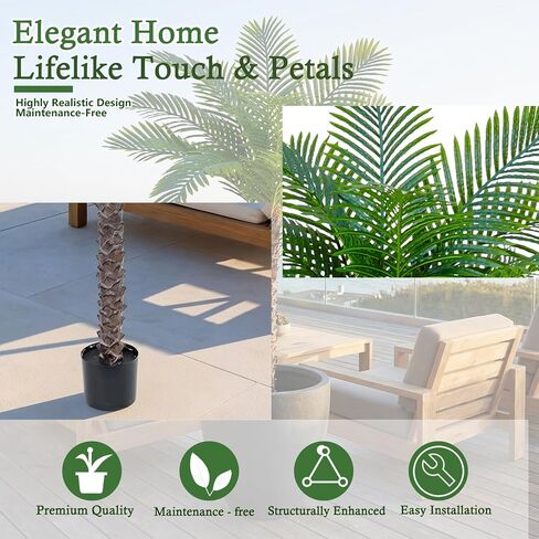 شجرة نخيل العنقاء الاصطناعية: شجرة نخيل جوز الهند الصناعية بطول 6 أقدام، نبات حريري استوائي ساجو كبير، نبات نخيل لحاء واقعي منحوت يدويًا للمنزل الساحلي، داخلي وخارجي بجانب حمام السباحة، مكتب، حديقة، فناء ديكور in Kuwait
