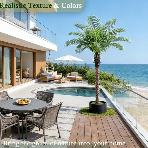 شجرة نخيل العنقاء الاصطناعية: شجرة نخيل جوز الهند الصناعية بطول 6 أقدام، نبات حريري استوائي ساجو كبير، نبات نخيل لحاء واقعي منحوت يدويًا للمنزل الساحلي، داخلي وخارجي بجانب حمام السباحة، مكتب، حديقة، فناء ديكور in Kuwait