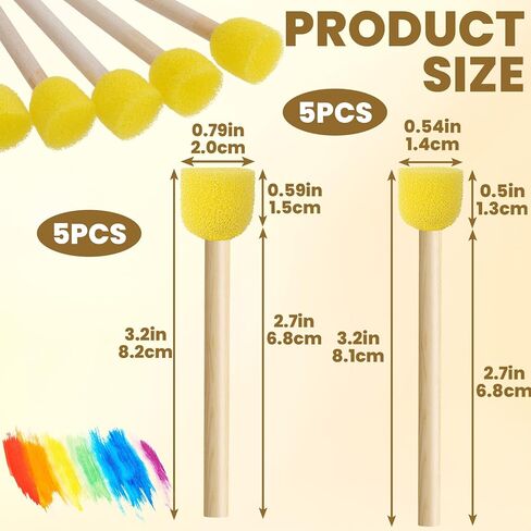10pcs Round Sponge Brushes for Painting, 2 Sizes Foam Paintbrushes with Wooden Handle, Sponge Paint Brush Staining Tool for DIY Arts and Crafts- Yellow in Saudi Arabia