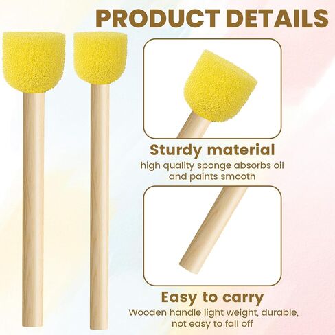 10pcs Round Sponge Brushes for Painting, 2 Sizes Foam Paintbrushes with Wooden Handle, Sponge Paint Brush Staining Tool for DIY Arts and Crafts- Yellow in Saudi Arabia