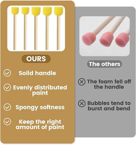 10pcs Round Sponge Brushes for Painting, 2 Sizes Foam Paintbrushes with Wooden Handle, Sponge Paint Brush Staining Tool for DIY Arts and Crafts- Yellow in Saudi Arabia