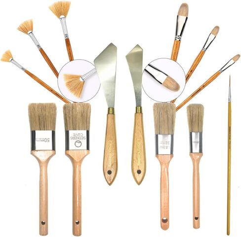 مجموعة فُرش رسم احترافية مكونة من 13 قطعة - مجموعة فرش المناظر الطبيعية - مبللة على الرطب - فرشاة مزج مقاس 1، 1.5، 2 بوصة، ومروحة، وفلبرت، وسكاكين، وقلم تحديد رفيع - شعيرات طبيعية - زيت وأكريليك in Kuwait