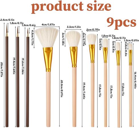 9 Pcs Pottery Glaze Brushes, Ceramic Brush Set, Mop Paint Brush for Acrylic Painting, Glazing Paintbrush for Pottery, Blending Mop Brushes for Oil Art Painting in Saudi Arabia