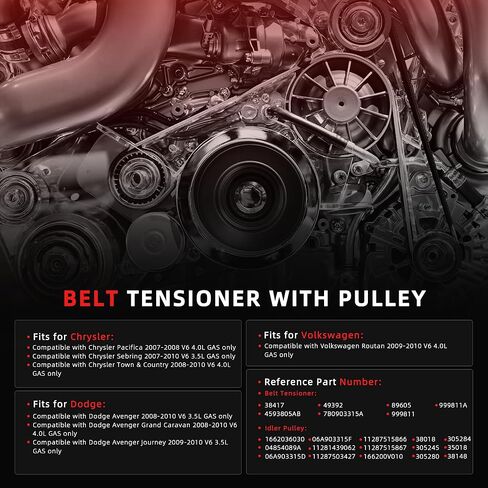 Tesnioner Pulley Serpentine Belt Drive Kit fit for Chrysler Sebring/Pacifica/Town & Country, fit for Dodge Avenger, fit for VW Routan V6 3.5/4.0L Gas 2007-2010 OE*38417 38018 in Kuwait