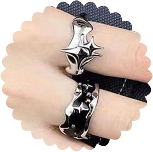 3Pcs Y2k Rings for Women Star Moonstone Rhinestones Statement Rings Punk Grunge Goth Chunky Rings Adjustable Open Ring Set Fashion Irregular Silver Stacking Thumb Rings Cute Birthday Gift in Kuwait