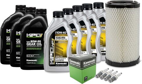 Generic AWESOMEOFFROAD Oil Change Service & Maintenance Kit compatible with Kawasaki Ridge - Oil, Oil Filter, Air Filter, Drivetrain Fluid & Spark Plugs in Saudi Arabia