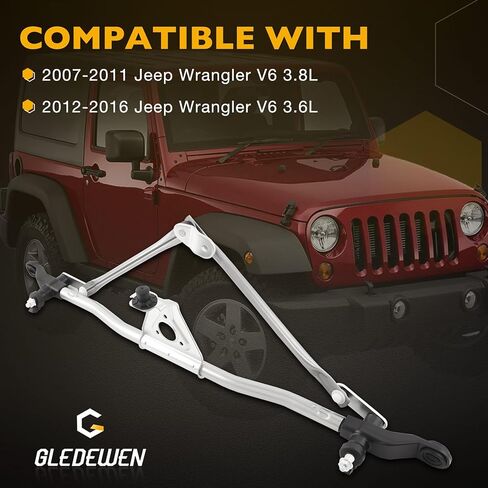 Front Windshield Wiper Transmission Linkage Assembly, Compatible with 2007-2016 Jeep Wrangler, Replaces 55077859AC, 602-105 in Saudi Arabia