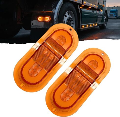 2Pcs 6 Inch Oval 24 LED Mid Ship Turn Signal and Side Marker Clearance Lights Amber Lens Halo Surface Mounted Sealed with 3-Wire Pigtail for Led Trailer Lights, Weathertight Plug in Saudi Arabia