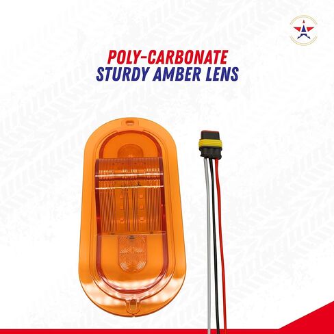 2Pcs 6 Inch Oval 24 LED Mid Ship Turn Signal and Side Marker Clearance Lights Amber Lens Halo Surface Mounted Sealed with 3-Wire Pigtail for Led Trailer Lights, Weathertight Plug in Saudi Arabia